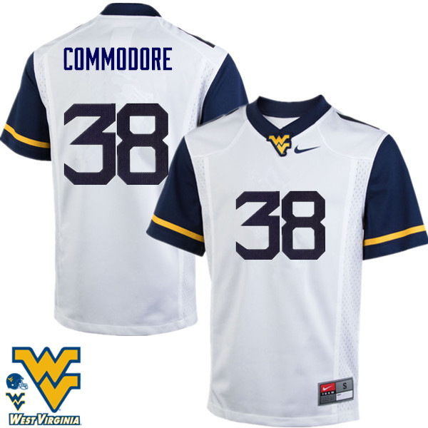 Men #38 Shane Commodore West Virginia Mountaineers College Football Jerseys-White